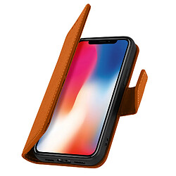 Avizar Housse Apple iPhone X / XS Cuir Porte-carte Fonction Support Premium marron