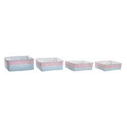 Set de basket DKD Home Decor Polyester Fibre naturelle Boho méditerranéen (26 x 26 x 9 cm) (4 Pièces)