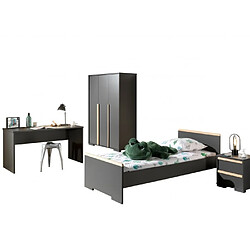 VIPACK Chambre complete lit, bureau, chevet, armoire anthracite