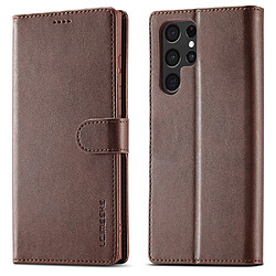 Etui en PU LC.IMEEKE avec support marron foncé pour votre Samsung Galaxy S22 Ultra 5G