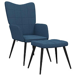 vidaXL Chaise de relaxation avec tabouret Bleu Tissu