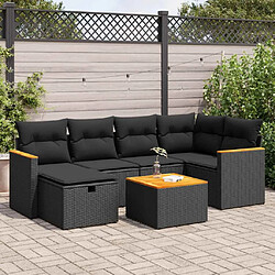 vidaXL Salon de jardin 7 pcs avec coussins noir résine tressée