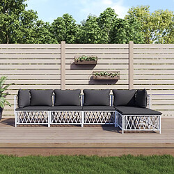 vidaXL Salon de jardin avec coussins 5 pcs blanc acier