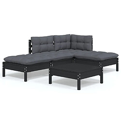 Maison Chic Salon de jardin 5 pcs + coussins - Mobilier/Meubles de jardin - Table et chaises d'extérieur Noir Bois de pin -MN35732