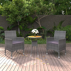 Salle à manger de jardin 3 pcs,Table et chaise à dîner Résine tressée Gris -MN71552