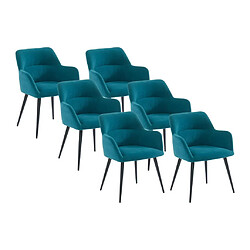 Vente-Unique Lot de 6 chaises avec accoudoirs en tissu et métal noir - Bleu - HEKA