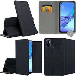 Htdmobiles Housse etui portefeuille avec coque intérieure en silicone pour Oppo A53 / A53s + film ecran - NOIR MAGNET