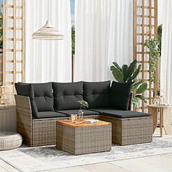 vidaXL Salon de jardin 5 pcs avec coussins gris résine tressée