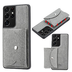 Coque en TPU + PU Peau à absorption magnétique mobile gris pour votre Samsung Galaxy S21 Ultra 5G