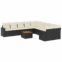 vidaXL Salon de jardin 11 pcs avec coussins noir résine tressée