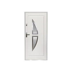 Vente-Unique Porte d'entrée en acier vitrée avec inox H207 x L100 cm blanc - poussant droit - COVAS