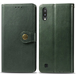 Wewoo Housse Coque Étui en cuir de protection de téléphone portable de couleur unie rétro avec cadre photo et fente pour carte ainsi que fonction de porte-monnaie et support Galaxy M10 vert