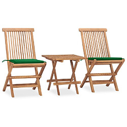 Maison Chic Mobilier à dîner 3 pcs pliable de jardin avec coussins - Ensemble table et chaises d'extérieur - Salon/Mobilier de jardin classique Teck -MN31565