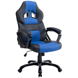 Decoshop26 Fauteuil de bureau gaming sur roulettes mécanisme d'inclinaison en PVC noir / bleu et plastique 10_0002596