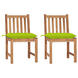 vidaXL Chaises de jardin lot de 2 avec coussins Bois de teck massif