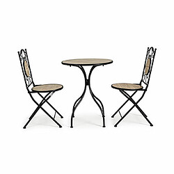 Avis Mes Table de jardin 60 cm avec 2 chaises en céramique naturel et noir