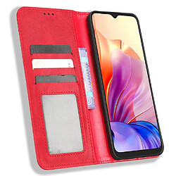 Etui en PU texture rétro, absorption magnétique avec support pour votre Blackview Oscal C80 4G - rouge