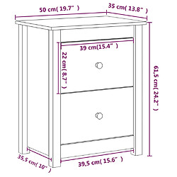 vidaXL Tables de chevet 2 pcs Noir 50x35x61,5 cm Bois de pin massif pas cher