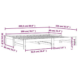 vidaXL Lit coulissant sans matelas noir 2x(80x200)cm pas cher