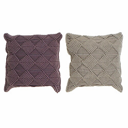 Coussin DKD Home Decor Lila Polyester Coton Aluminium Gris clair Losanges (45 x 10 x 45 cm) (2 Unités)