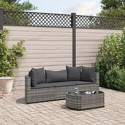 vidaXL Salon de jardin 4 pcs avec coussins gris résine tressée