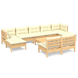 Maison Chic Salon de jardin 10 pcs + coussins - Mobilier/Meubles de jardin - Table et chaises d'extérieur crème bois de pin -MN59367