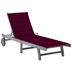 Helloshop26 Transat chaise longue bain de soleil lit de jardin terrasse meuble d'extérieur avec coussin bois d'acacia solide gris 02_0012474