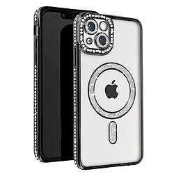 Avizar Coque Diamant pour iPhone 13 Protection MagSafe Contour Strass Noir