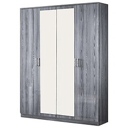 Dansmamaison Armoire 4 portes battantes 2 miroirs Laqué Gris Brillant - FENY