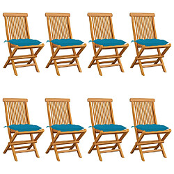 vidaXL Chaises de jardin avec coussins bleu clair lot de 8 Teck massif