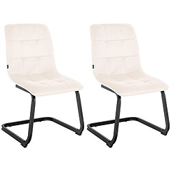 Decoshop26 Set de 2 chaises de salle à manger coutures décoratives carrées en velours crème et pieds luge en métal noir 10_0001578