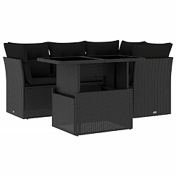 vidaXL Salon de jardin 5 pcs avec coussins noir résine tressée