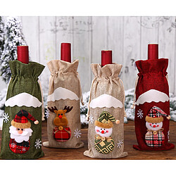 C310 4PCS Poupée Santa Claus Poupée Rouge Couvre-bouteille Ensemble Sac à vin Décoration de la table de vacances Décoration de Noël Décorations de la fête de Noël