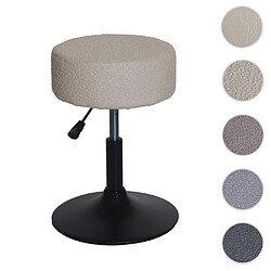 Mendler Tabouret HWC-C22, tabouret de maquillage, réglable en hauteur pivotant Ø 37cm Tissu/Textile Bouclé (450g/m²) ~ beige