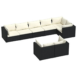 vidaXL Salon de jardin 8 pcs avec coussins noir résine tressée