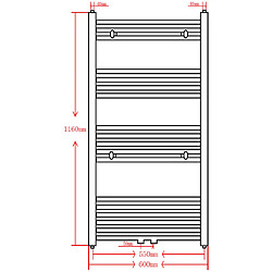 vidaXL Sèche-serviettes eau chaude à rails droits noir 600x1160 mm pas cher