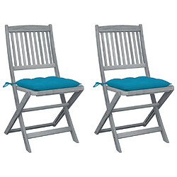 vidaXL Chaises pliables d'extérieur lot de 2 et coussins Bois d'acacia 