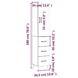 vidaXL Buffet haut Blanc 34,5x34x180 cm Bois d'ingénierie pas cher