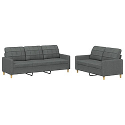 Maison Chic Ensemble de canapés 2 pcs avec coussins, Canapé droit Sofa pour Salon Gris foncé Tissu -GKD445484