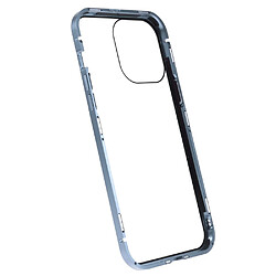 Coque en cadre métallique antichoc, cadre anti-bruit, double face avec fermeture magnétique pour votre iPhone 14 Pro Max - bleu clair