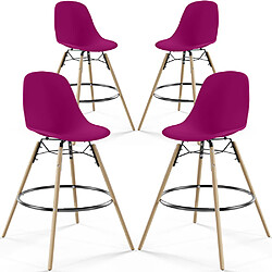 ICONIK INTERIOR Tabourets de Bar - Design Scandinave - Pieds en Bois - Lot de 4 - Skögur Mauve