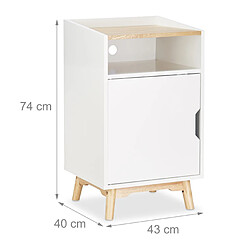 Helloshop26 Table de chevet nuit avec porte blanche et bois 13_0002702