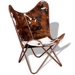 Acheter vidaXL Chaise papillon marron et blanc cuir de vache