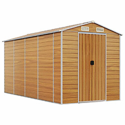 Helloshop26 Abri de jardin cabane cabanon maison de stockage remise extérieur hangar outils robuste clair 191 x 385 x 198 cm acier galvanisé marron 02_0022291