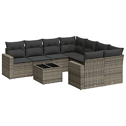 Maison Chic Salon de jardin 9 pcs avec coussins | Ensemble de Table et chaises | Mobilier d'Extérieur gris résine tressée -GKD68587