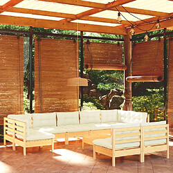 Maison Chic Salon de jardin 10 pcs avec coussins | Ensemble de Table et chaises | Mobilier d'Extérieur crème Bois de pin massif -GKD66571