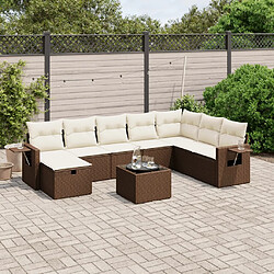 vidaXL Salon de jardin avec coussins 9 pcs marron résine tressée