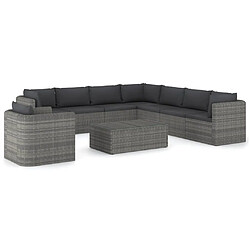 vidaXL Salon de jardin 9 pcs avec coussins Résine tressée Gris