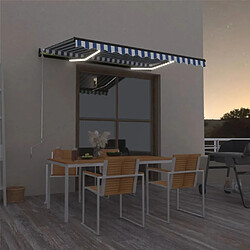 Maison Chic Auvent manuel rétractable,Store manuel de porte avec LED 400x300 cm Bleu et blanc -GKD72415