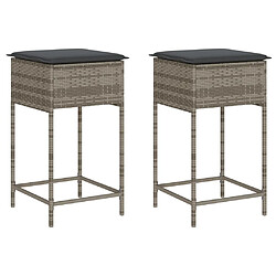 vidaXL Tabourets de bar jardin coussins lot de 2 gris résine tressée